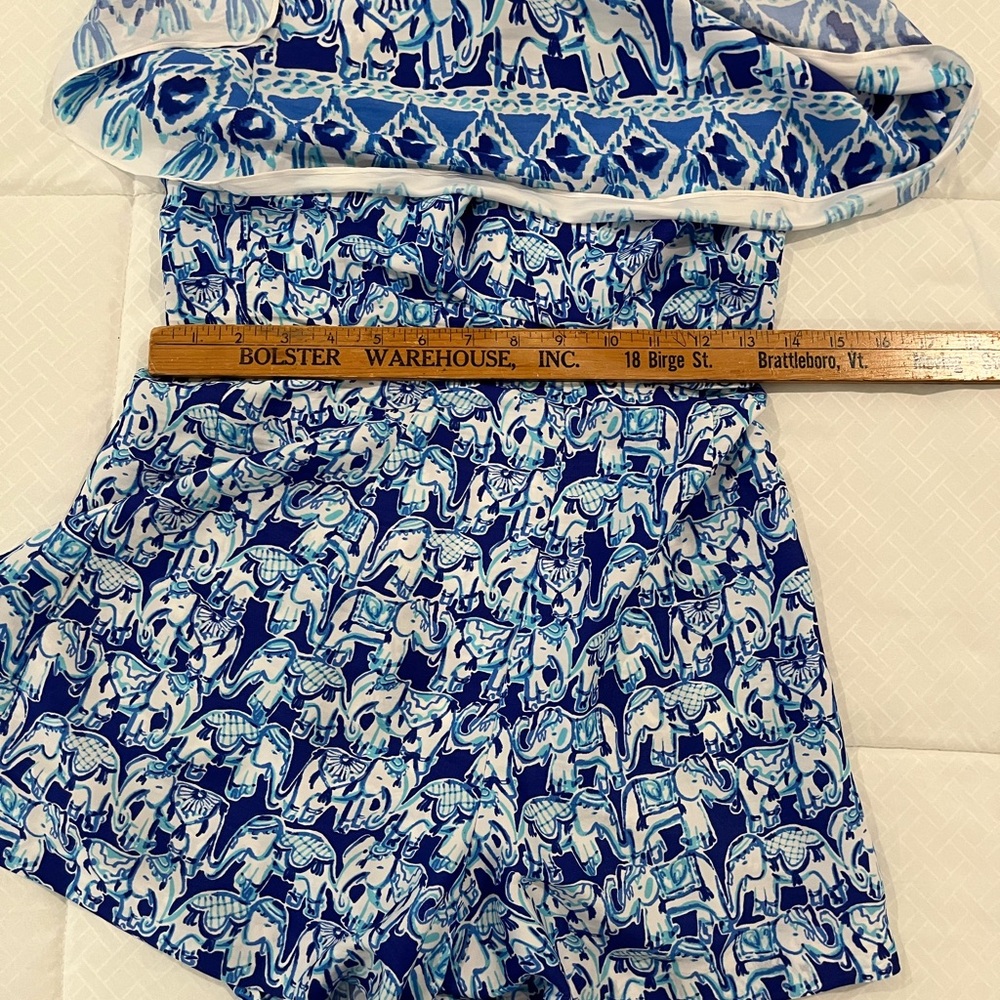 Lilly Pulitzer Romper Elephant Blue White Spaghetti Strap Size 0 summer - Picture 7 of 13